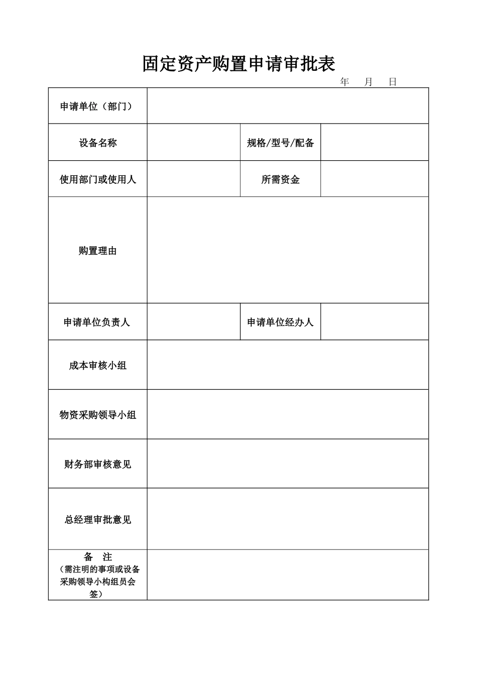 2025年固定资产申请审批表_第1页
