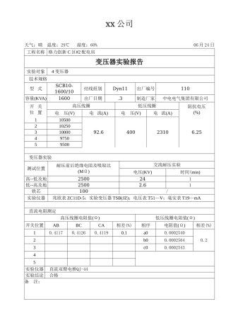 2025年变压器试验报告