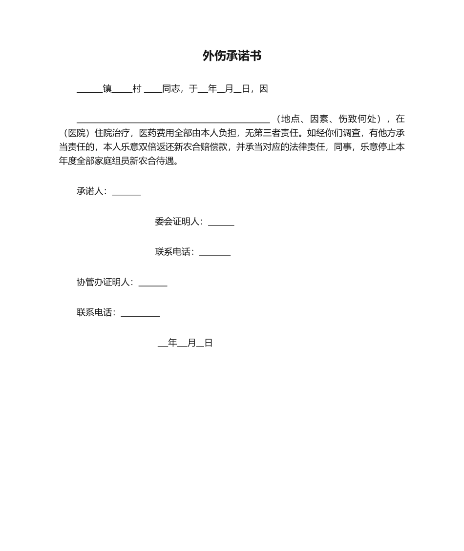 2025年外伤承诺书_第1页
