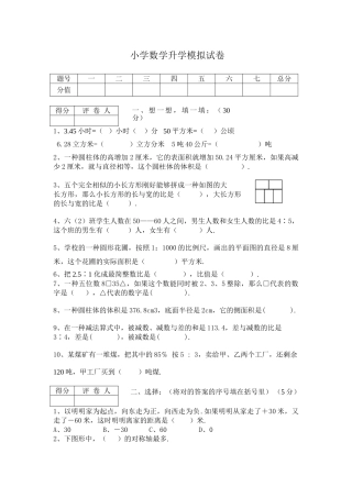 2025年小学数学升学模拟试卷
