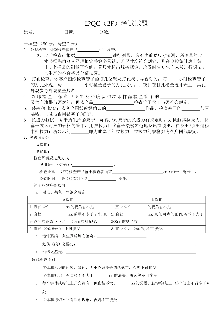 2025年IPQC考试试题_第1页