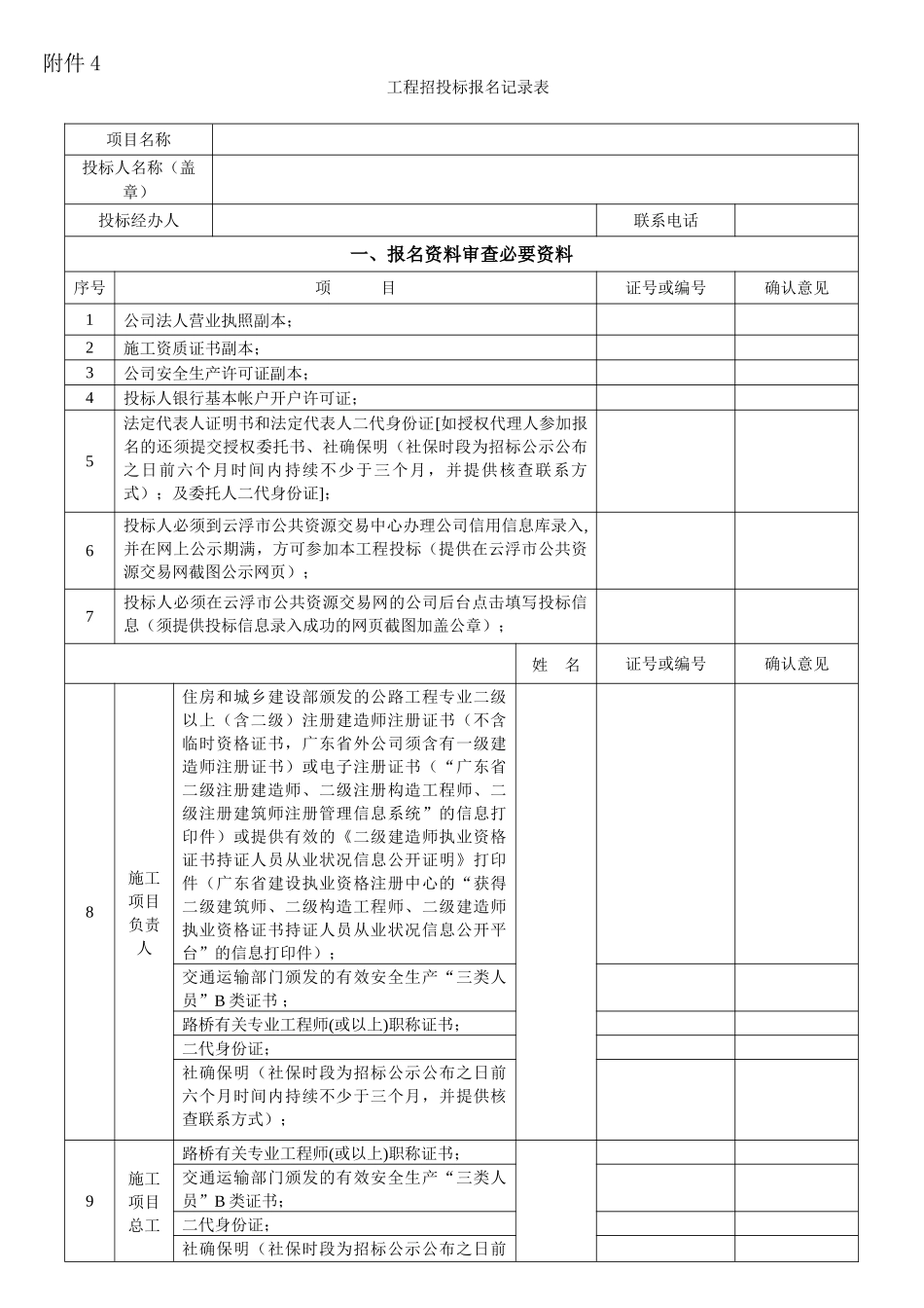 2025年工程招投标报名登记表_第1页