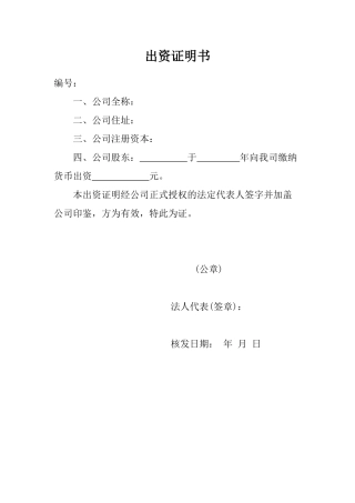 2025年出资证明书