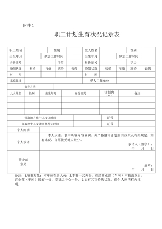 2025年计划生育登记表
