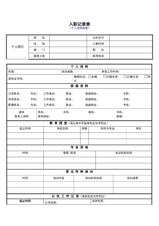 2025年入职登记表模板