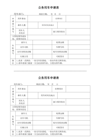2025年公务用车申请表