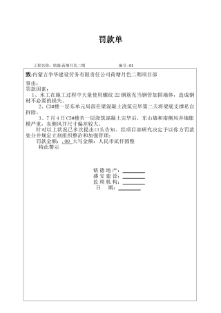 2025年建筑施工罚款单