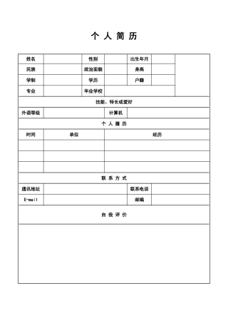 2025年个人求职简历word空白简历模板