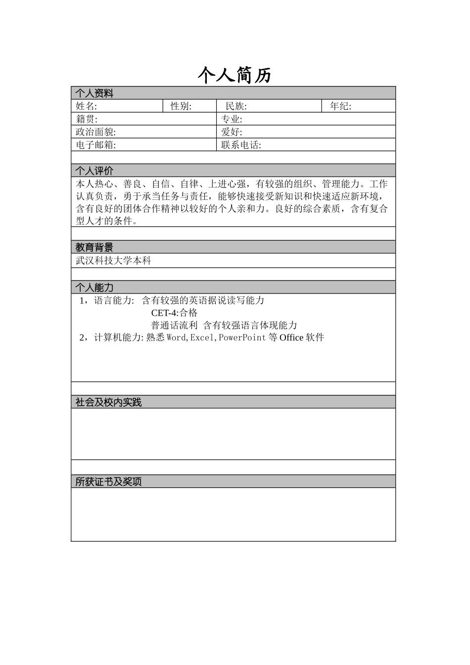 2025年个人简历模板标准版_第1页