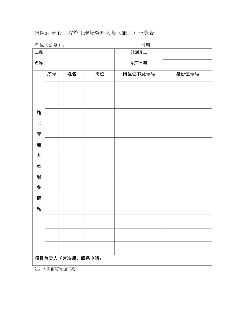 2025年建设工程施工现场管理人员施工一览表_第1页