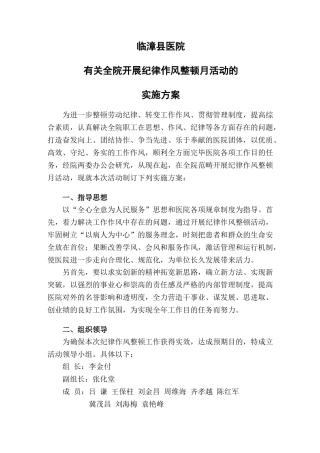 2025年临漳县医院关于开展作风纪律整顿工作的实施方案