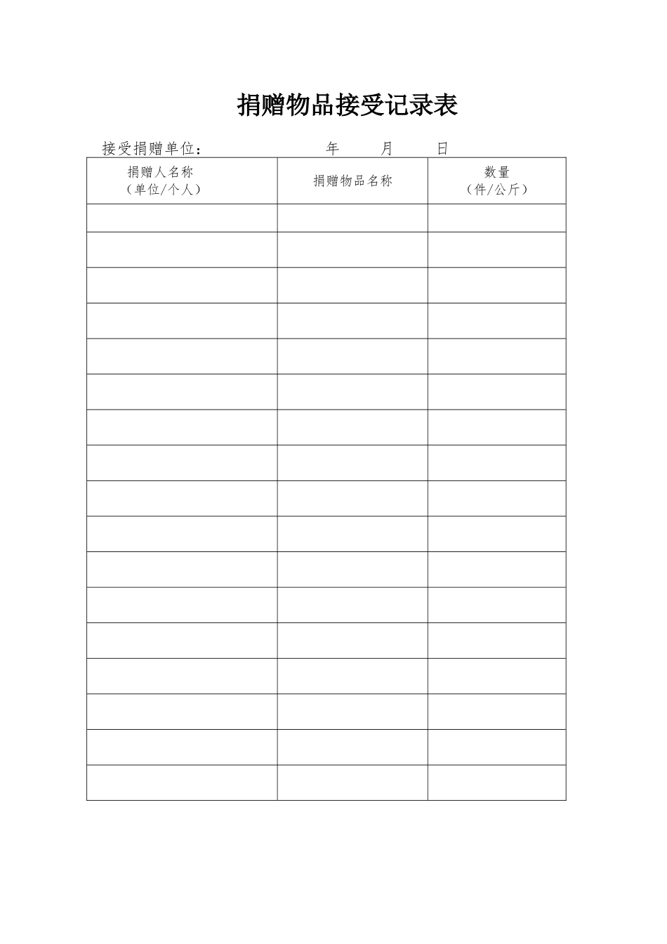 2025年捐赠物品接收登记表_第1页
