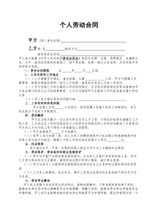 2025年个人劳动合同