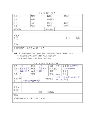 2025年补办团员证登记表