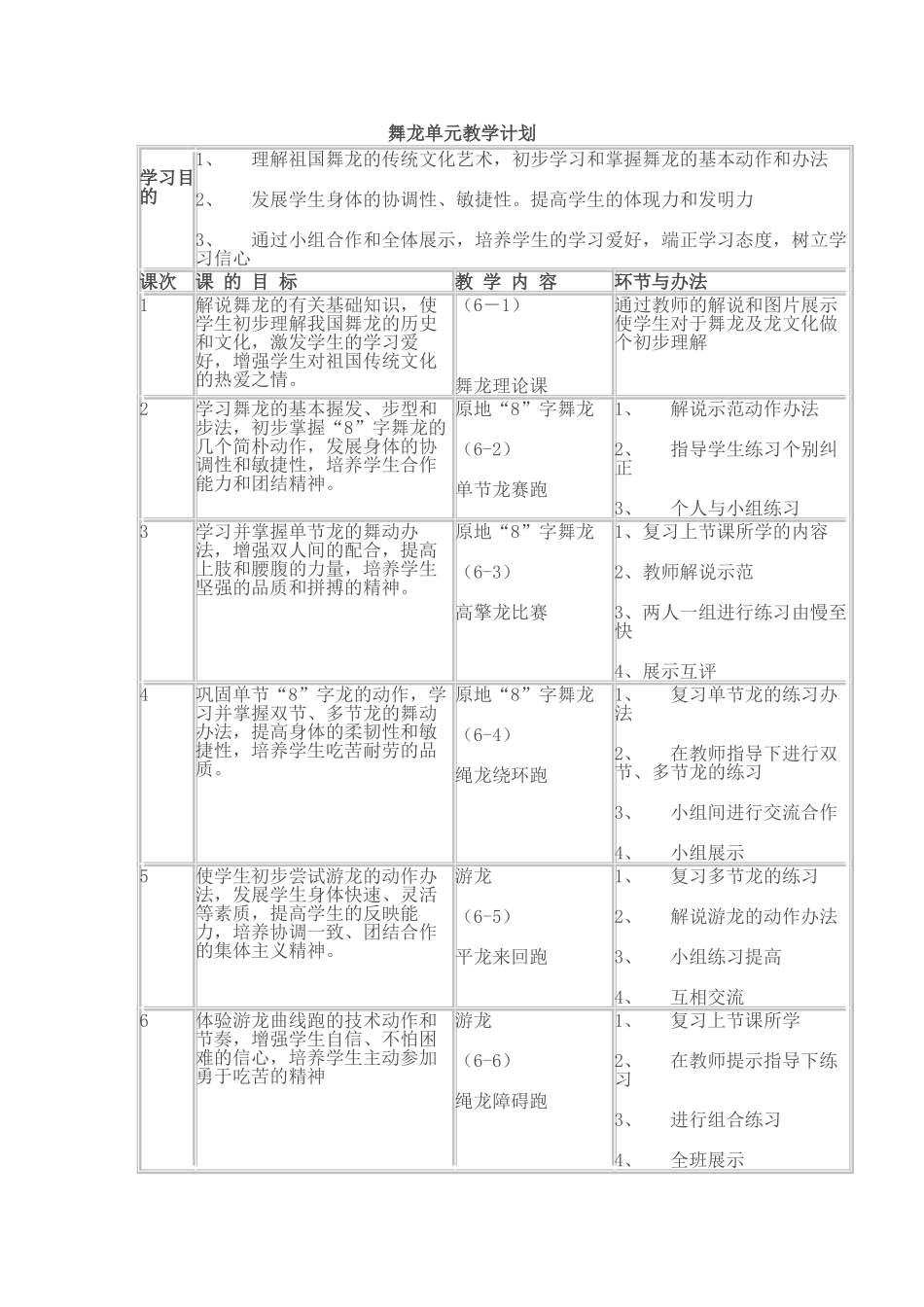 2025年舞龙单元教学计划_第1页