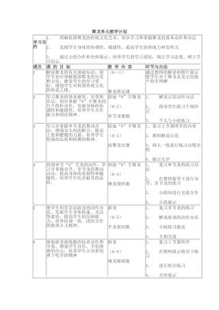 2025年舞龙单元教学计划