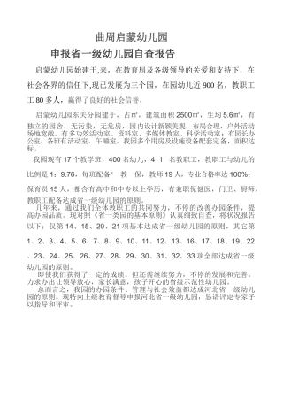 2025年申报省一级幼儿园自查报告