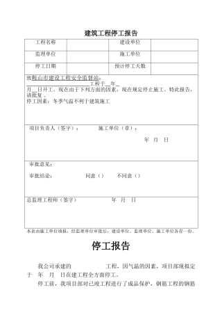 2025年建筑工程停工报告版本