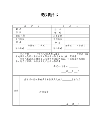 2025年授权委托书土地出让授权