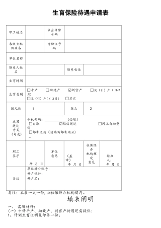 2025年完整生育保险待遇申请表