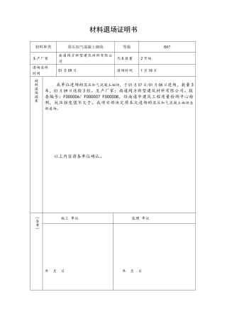 2025年材料退场证明书