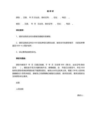 2025年离婚起诉状简易版