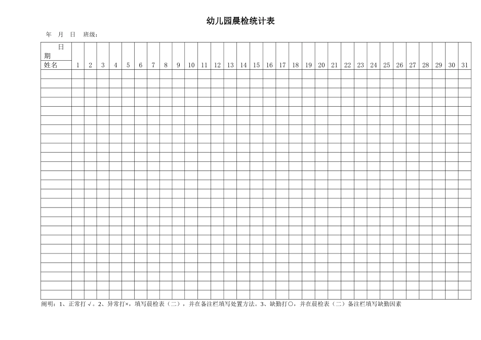 2025年新版幼儿园晨检记录表_第1页