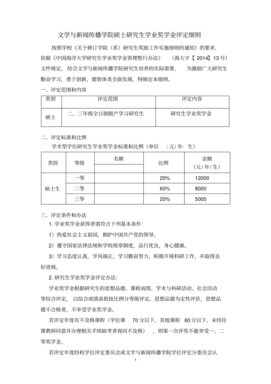 文学与新闻传播学院硕士研究生学业奖学金评定细则_第1页