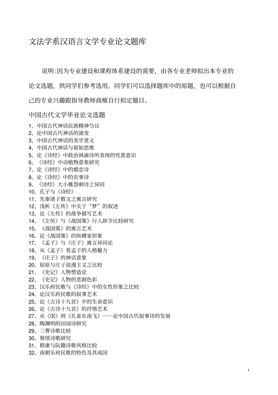 文法学系汉语言文学专业论文题库_第1页