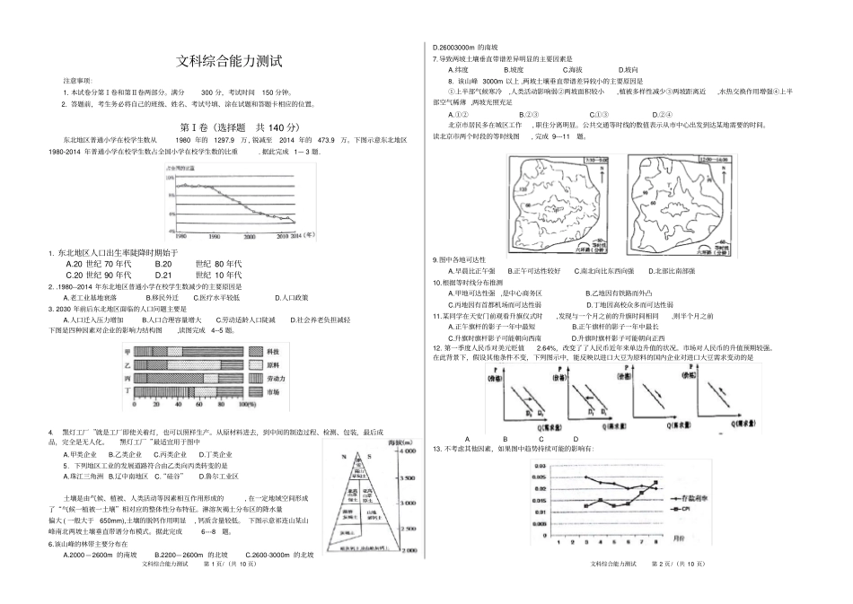 文科综合能力测试试题_第1页