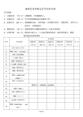 文艺节目表演评分表