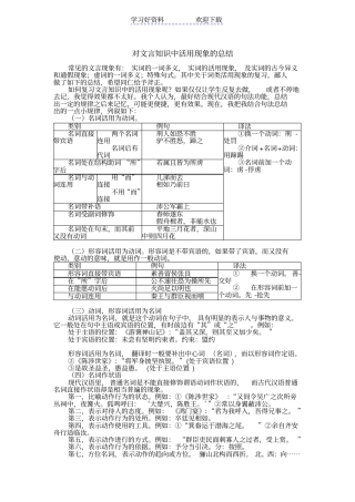 文言文词类活用现象的总结