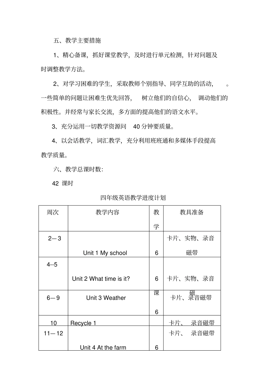 新pep四年级英语下册教学计划_第3页