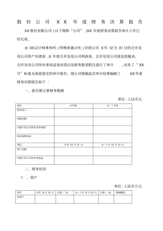 新三板公司年财务决算报告模版