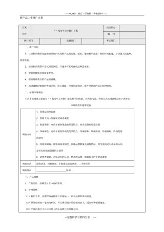 新产品上推广方案模板