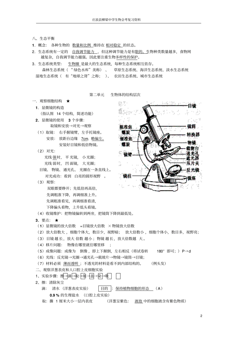 新人教版-初中生物会考知识点复习资料讲解_第2页