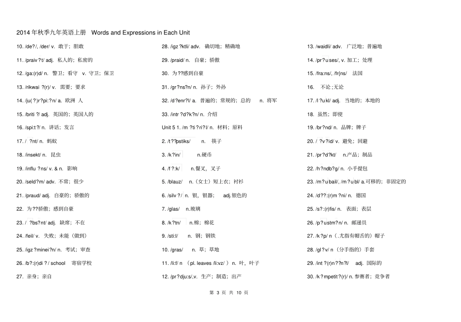 新人教版2017年秋九年级英语全册单词表【版】汇总_第3页