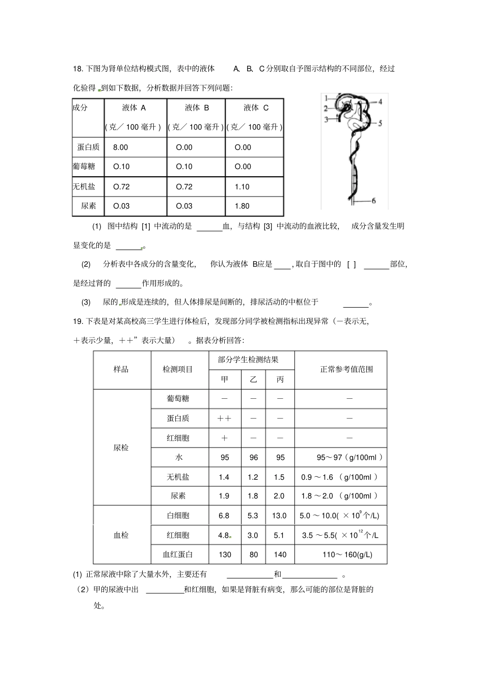 新人教版七年级下册生物人体内废物的排出单元测试题含答案_第3页