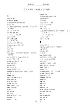 新人教版七年级英语上下册单词分类速记