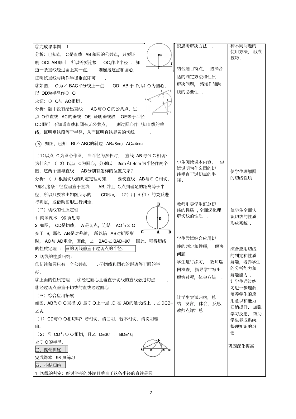 新人教版九年级上册数学切线的判定和性质优质课教学设计完美版_第2页