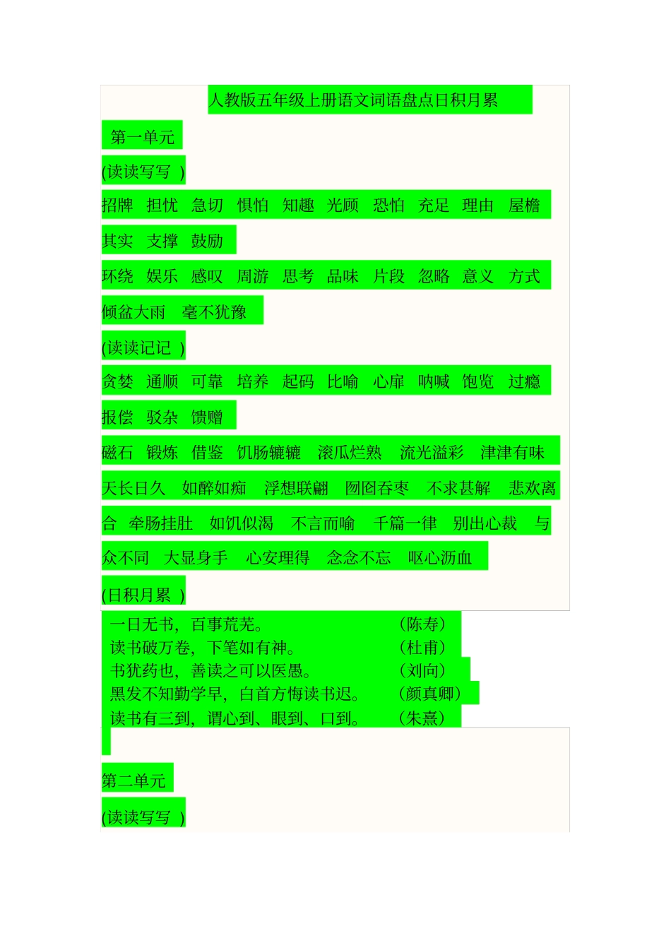 新人教版五年级上册语文词语盘点日积月累汇总_第1页