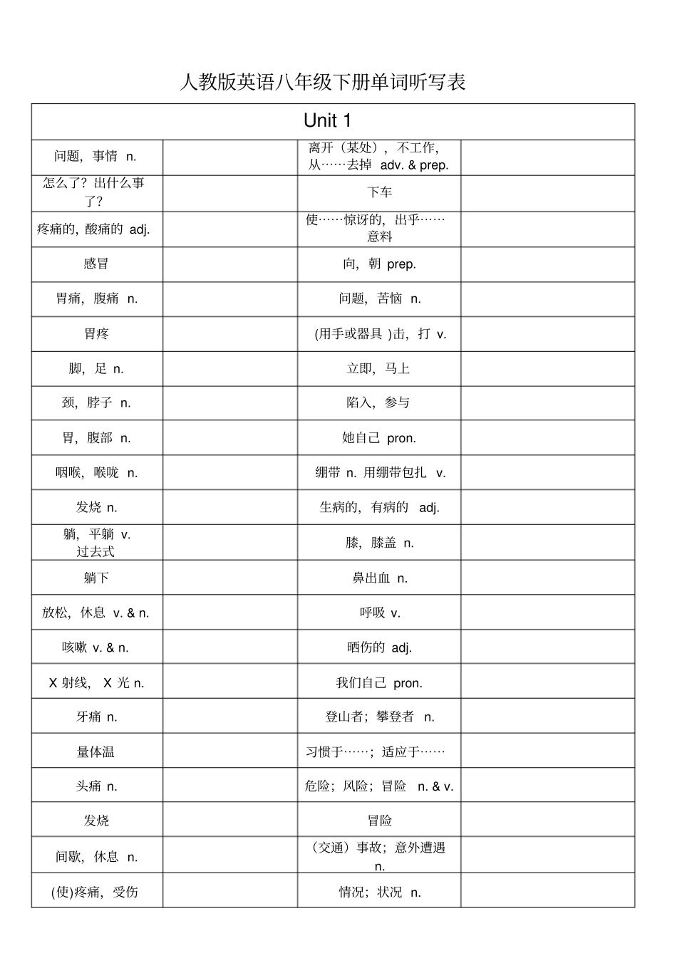 新人教版八下英语单词听写表_第1页