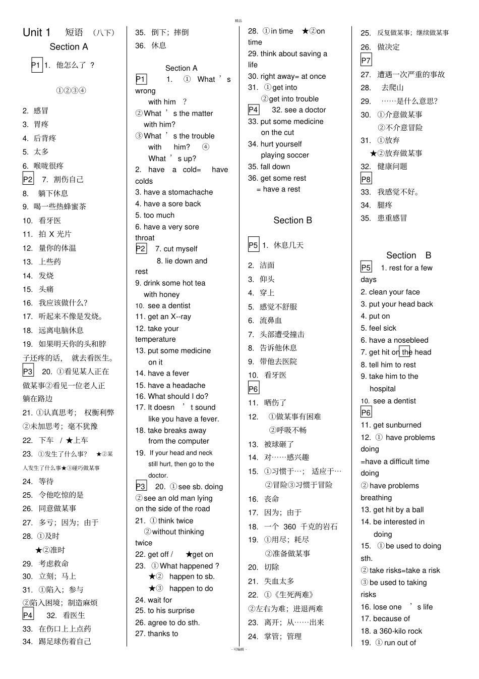 新人教版八下英语词组和固定搭配归纳_第1页