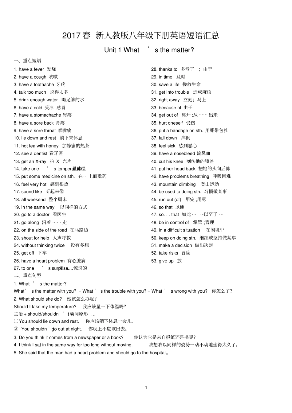 新人教版八年级下册英语短语汇总_第1页