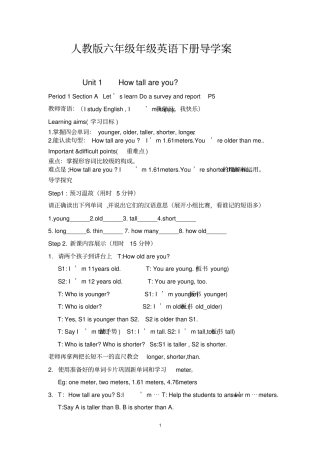 新人教版六年级下册英语全册导学案