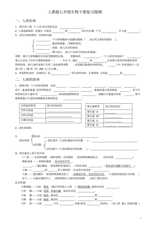 新人教版初一七年级生物下册复习提纲填空题