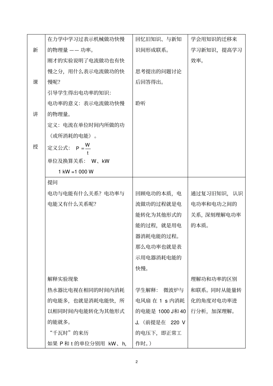 新人教版初中物理电功率教育教学设计_第2页
