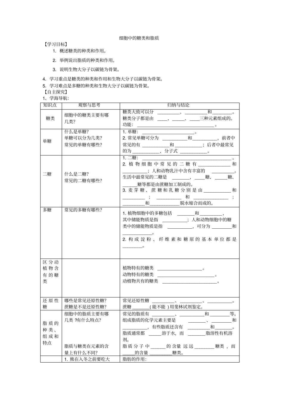 新人教版高中生物必修1细胞中的糖类和脂质自主导学案典型例题_第1页