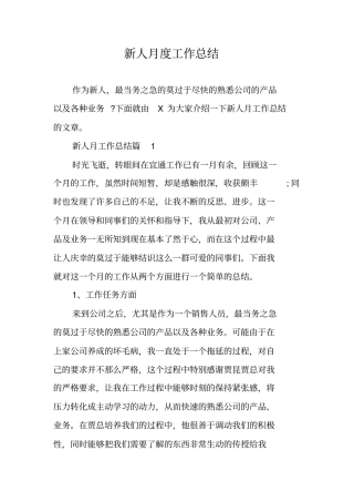 新人月度工作总结