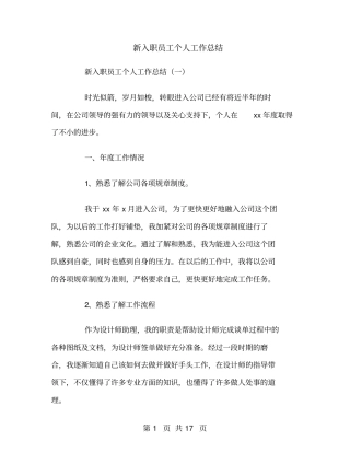 新入职员工个人工作总结